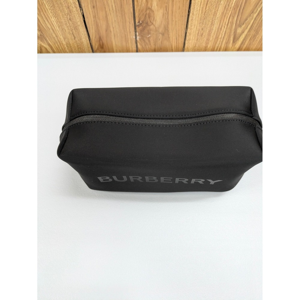 Burberry Toiletry Bag OS Black Neoprene Logo Zip Travel Pouch Minimalist - Picture 2 of 11